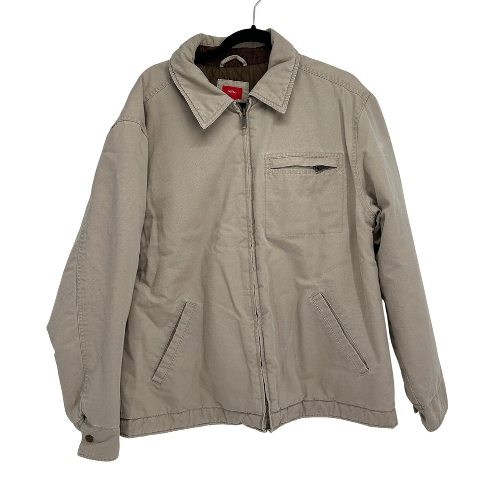 Mossimo Mens Canvas Work Jacket Medium Tan Beige Quilted Lined Chore Coat Cotton